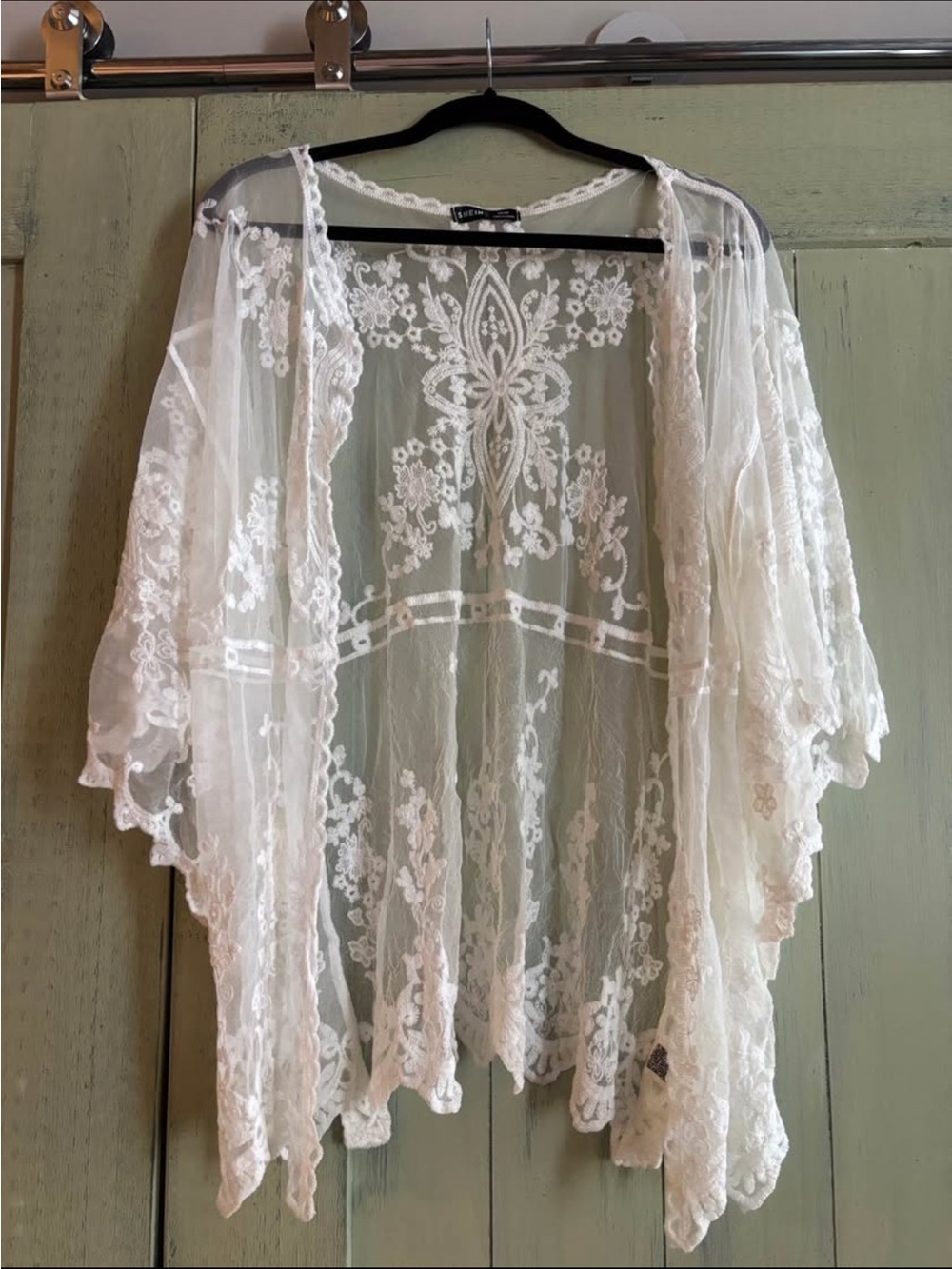 SHEIN White Sheer Lace Kimono Cardigan